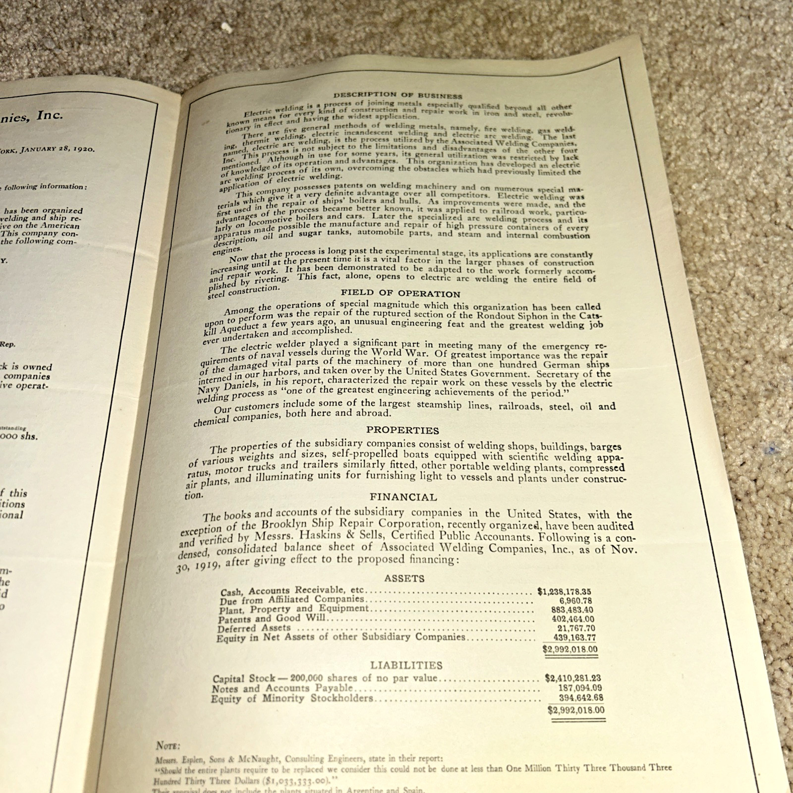 1920 ASSOCIATED WELDING COMPANIES Stock Offering Prospectus CHISHOLM & CHAPMAN