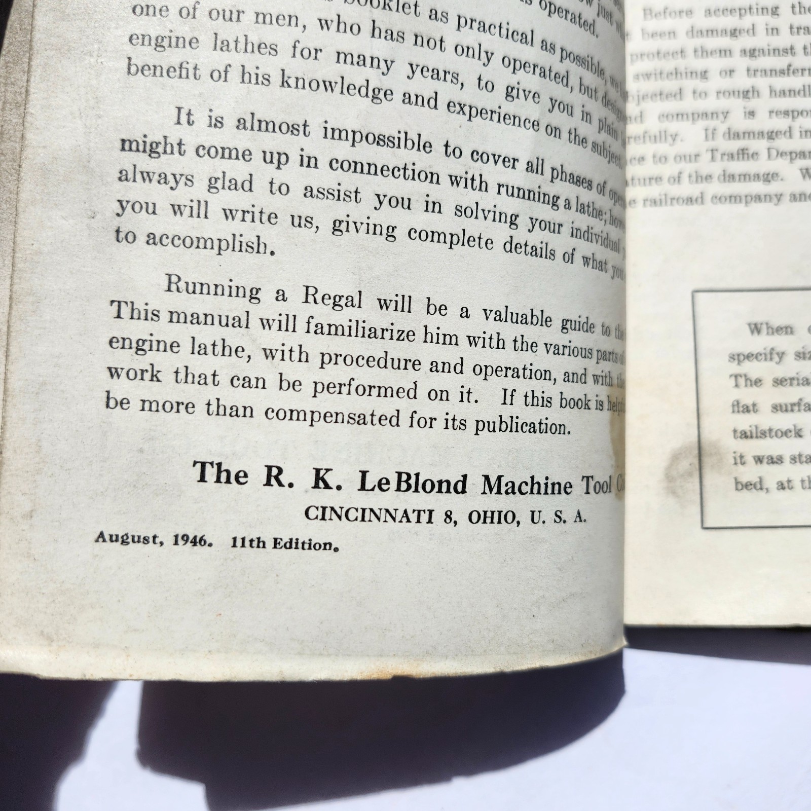 Original vintage 1946 LeBLOND Regal Lathe Manual – Running A Regal