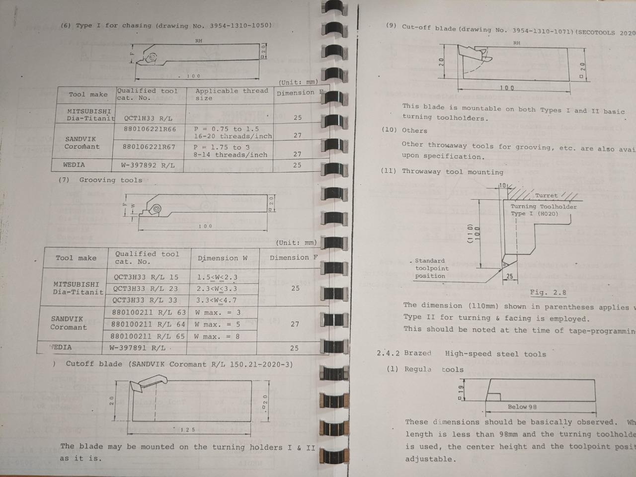 Tsugami “Mercury” Type NCM 45/160 and 70/160 CNC Lathe Tooling Manual Fanuc 6T