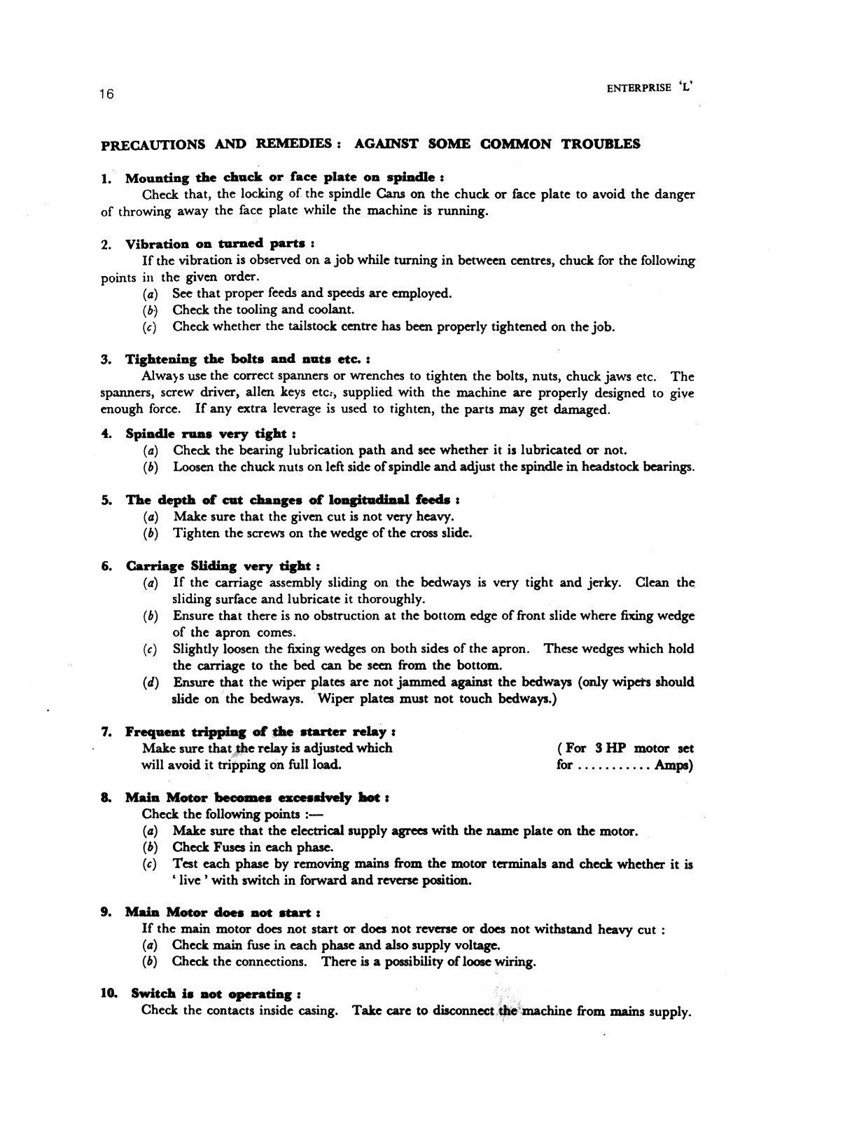 Enterprise Model L Lathe Operator & Parts List Manual #2103