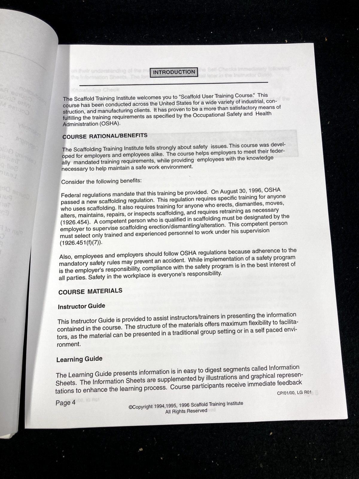 SCAFFOLD TRAINING INSTITUTE SCAFFOLD USER COURSE & INSTRUCTOR GUIDE, 2000