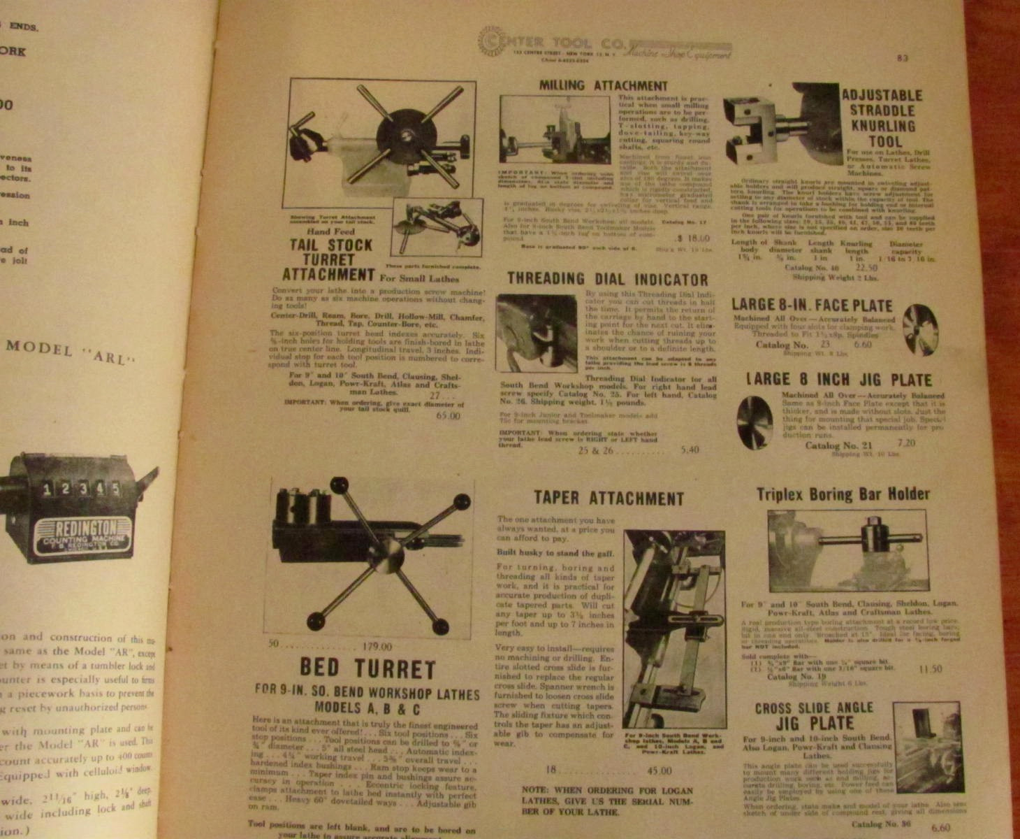 CENTER TOOL CO., MACHINE SHOP EQUIPMENT CATALOGUE