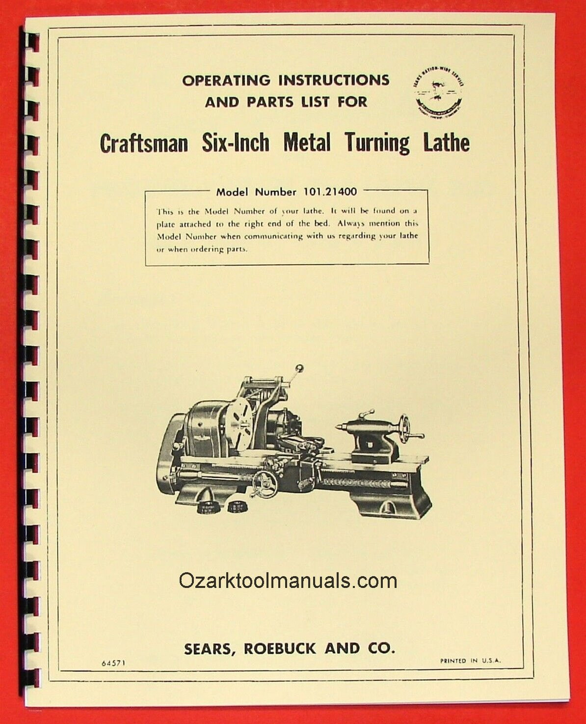 CRAFTSMAN/ATLAS 6″ Metal Lathe 101.21400 Owner’s Parts Manual ~REVISED 0190