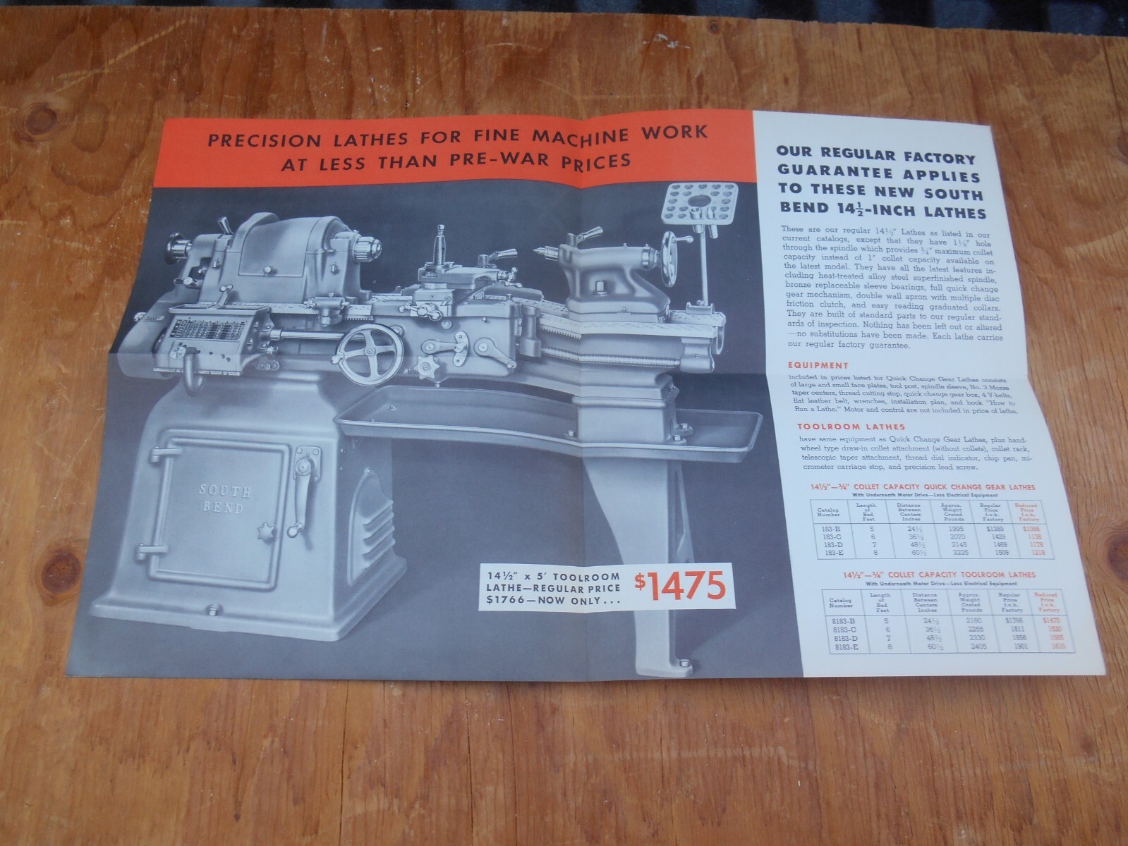 Vintage South bend lathe mailers, flyers, brochures, lot of 4, New