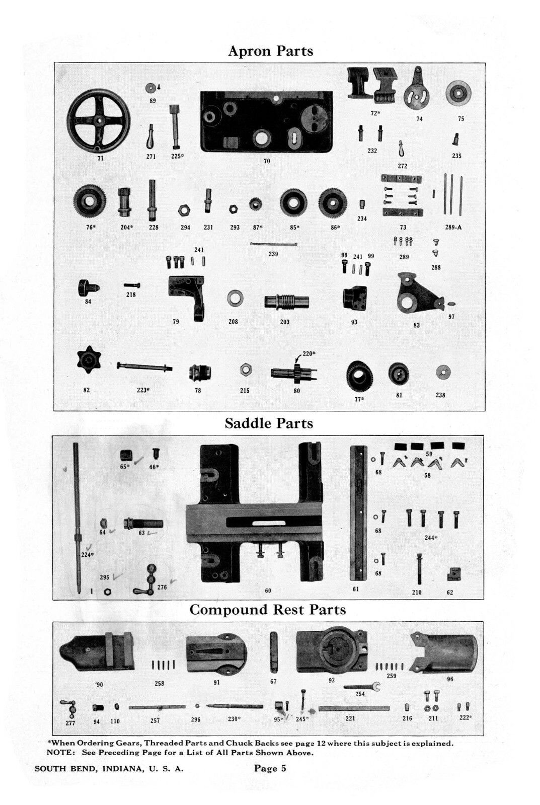 South Bend Model O Lathes Repair Parts Manual #1817