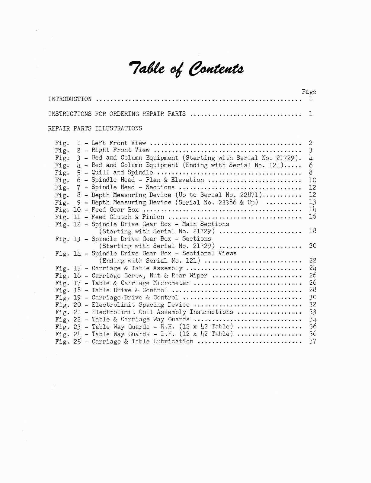 Pratt & Whitney No. 1E Jig Borer Repair Parts Manual #1375