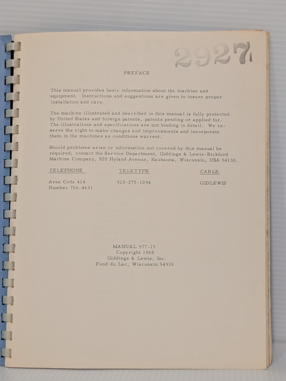 Giddings & Lewis Production Upright Drilling Machines General Instruction Manual