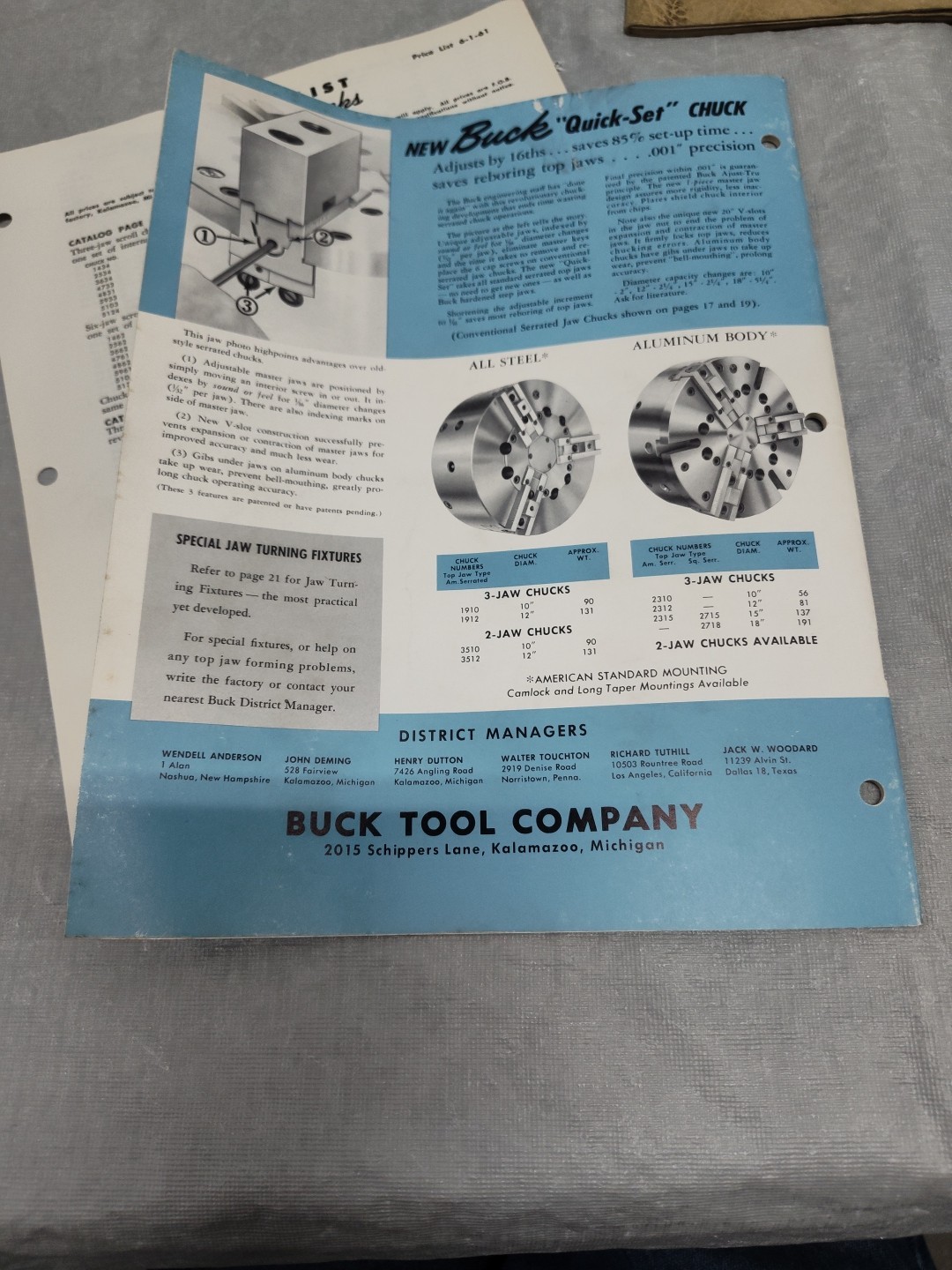 Buck Chucks Lathe Machine Parts Catalog Brochure Vtg Advertising Kalamazoo MI