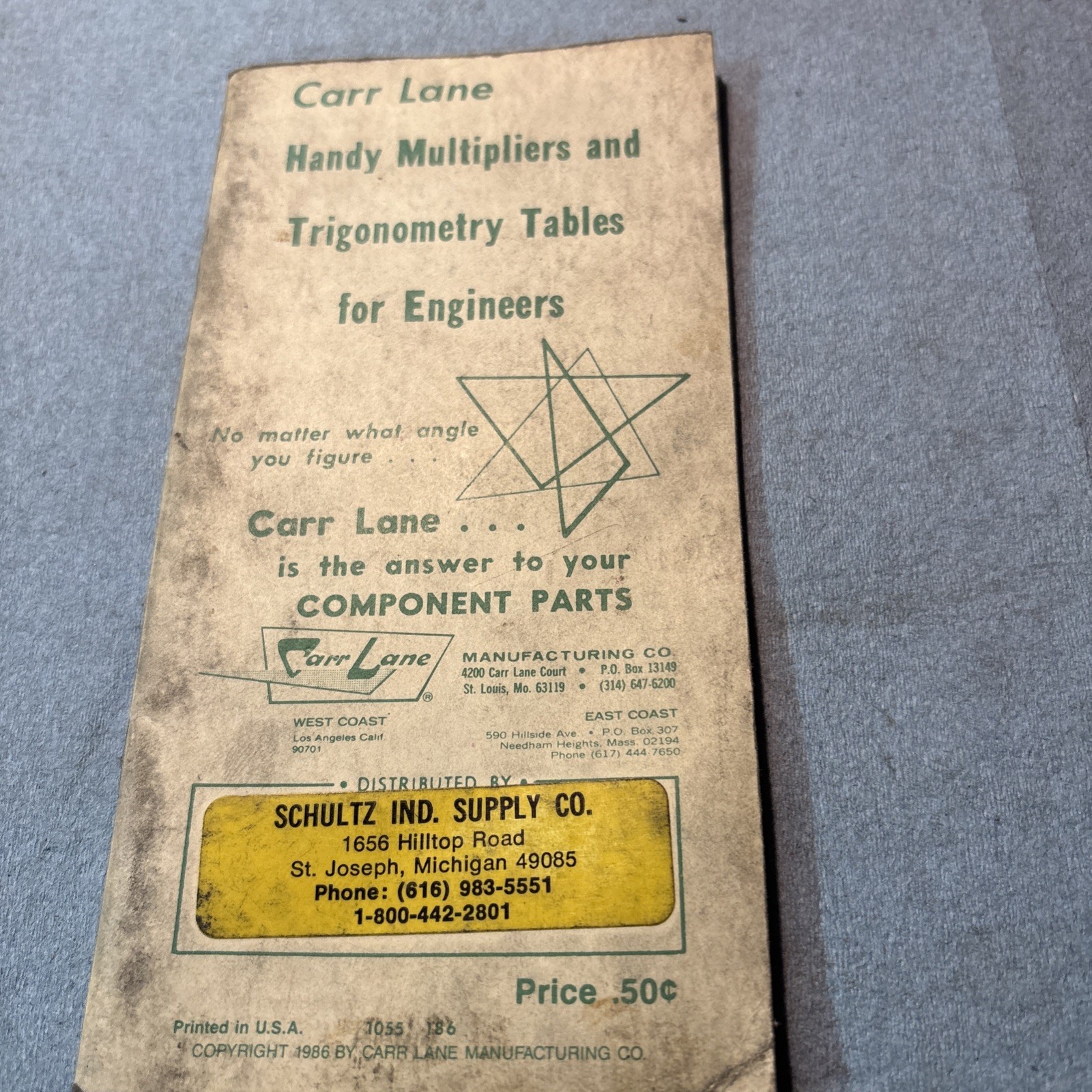 Vintage Carr Lane Handy Multipliers And Trigonometry Tables For Engineers