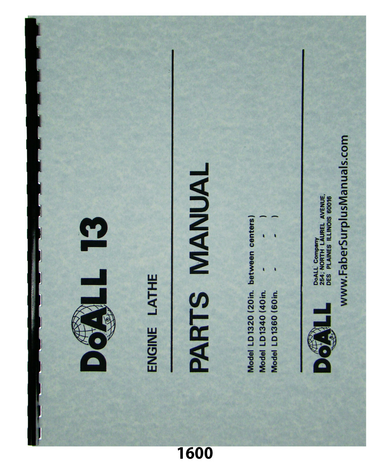 DoALL 13″ Engine Lathe LD1320, LD1340, & LD1360 Parts List Manual #1600
