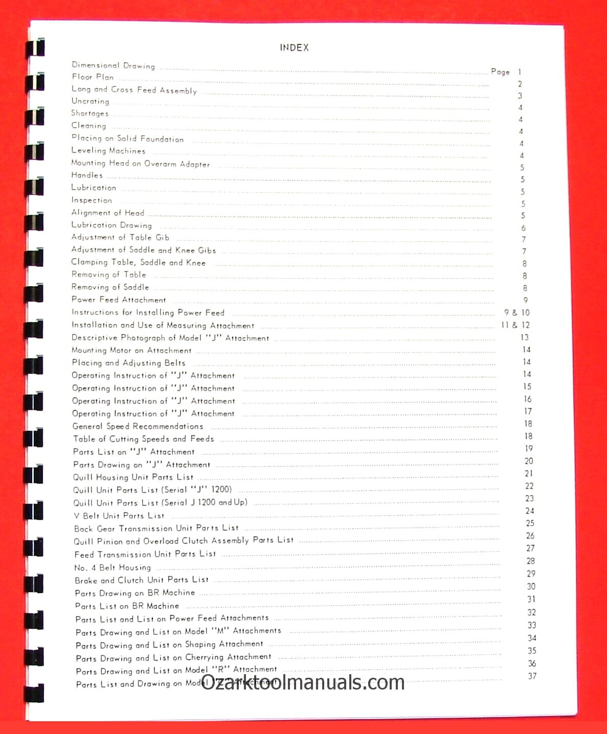 BRIDGEPORT Series-I Milling Machine 1HP Step-Pulley Operation Parts Manual 0082