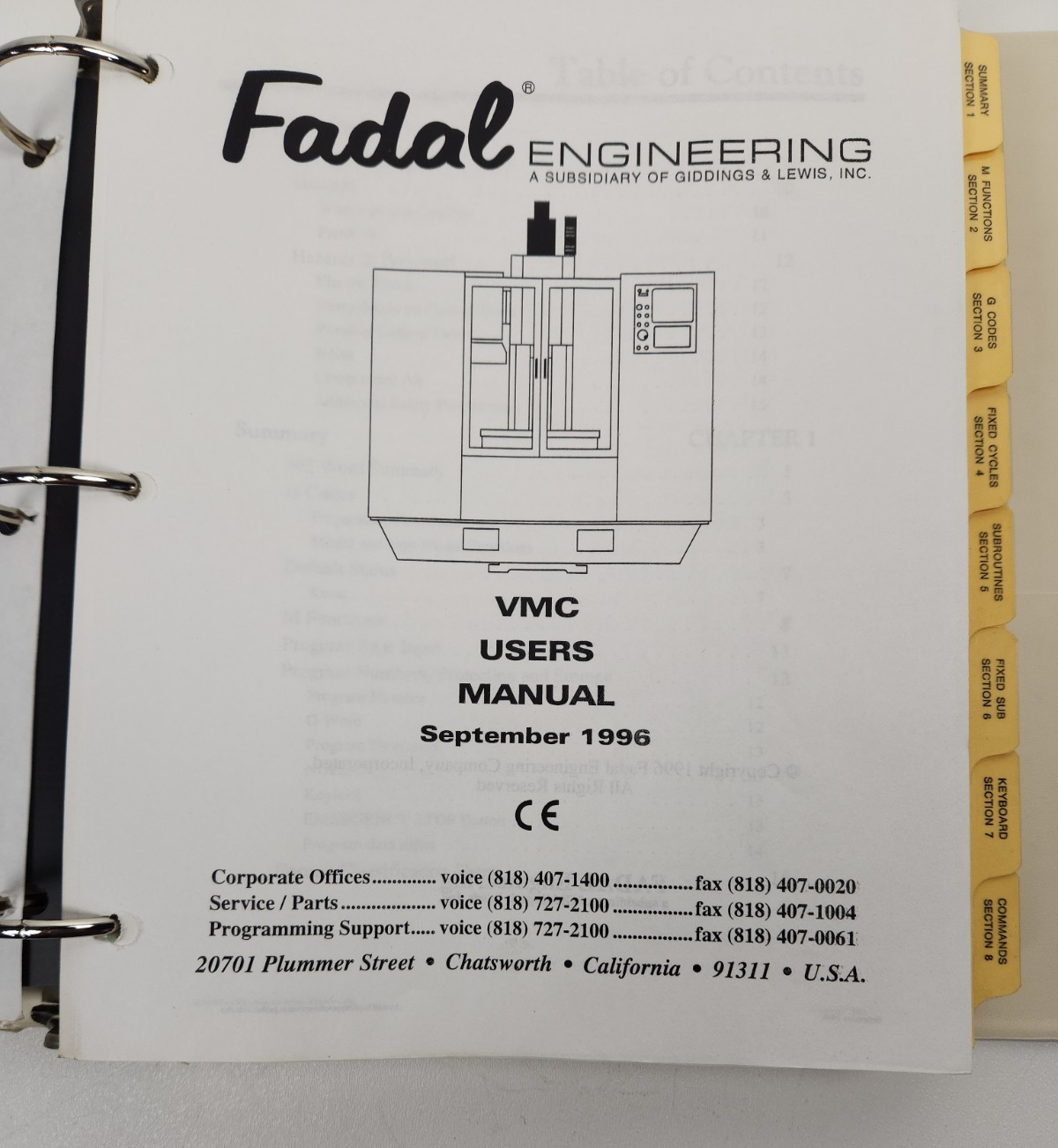 Fadal VMC CNC Manuals 1995 1996 Operator Maintenance User Set 3 Vertical Mill