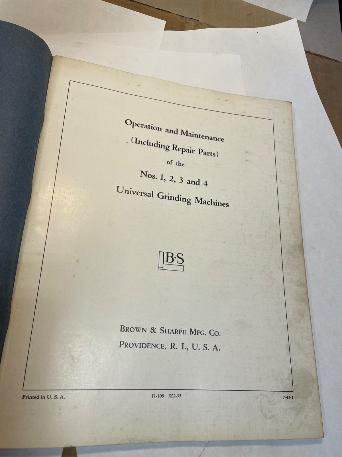 Brown & Sharpe 1,2,3 & 4 Univ. Grinders Operation, Maintenance & Parts Manual