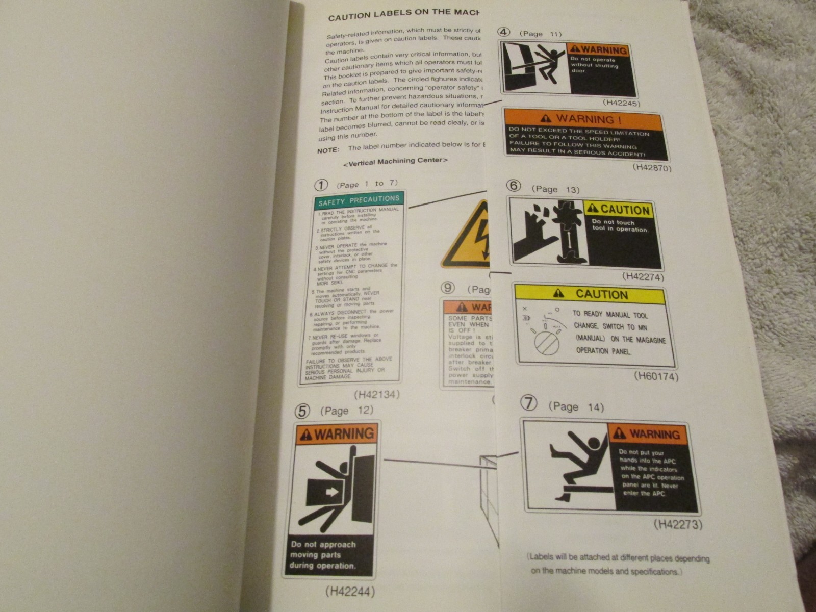 Mori Seiki Factory OEM Machining Center Operations OEM Safety Guidelines Manual