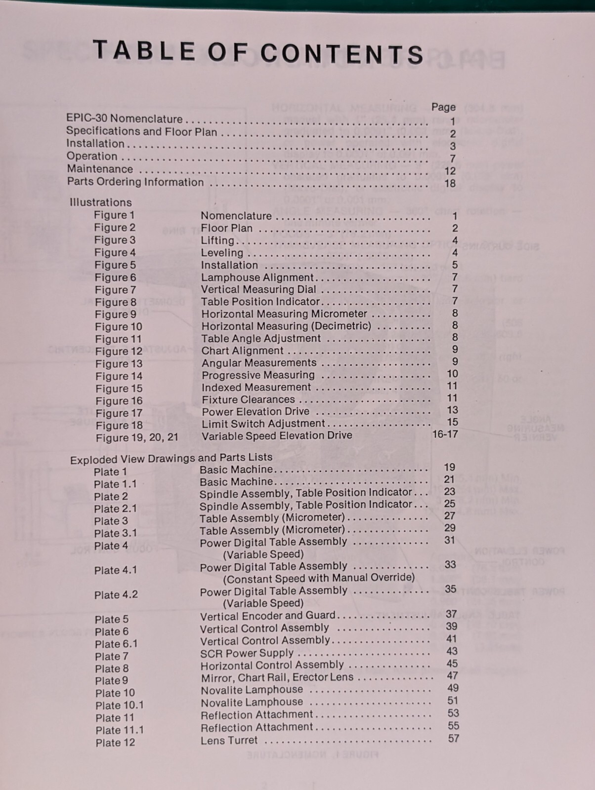Jones & Lamson Parts & Service Manual for Epic-30 Optical Comparator