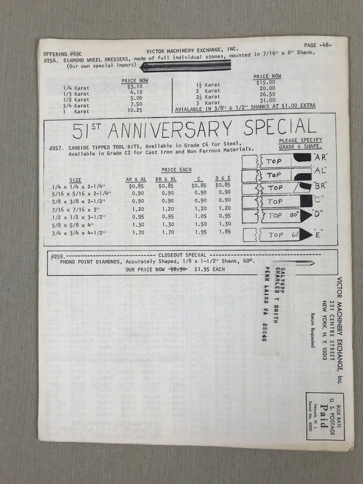 1969 VICTOR MACHINERY EXCHANGE Tool Catalog, #69c, 51st Anniversary Special