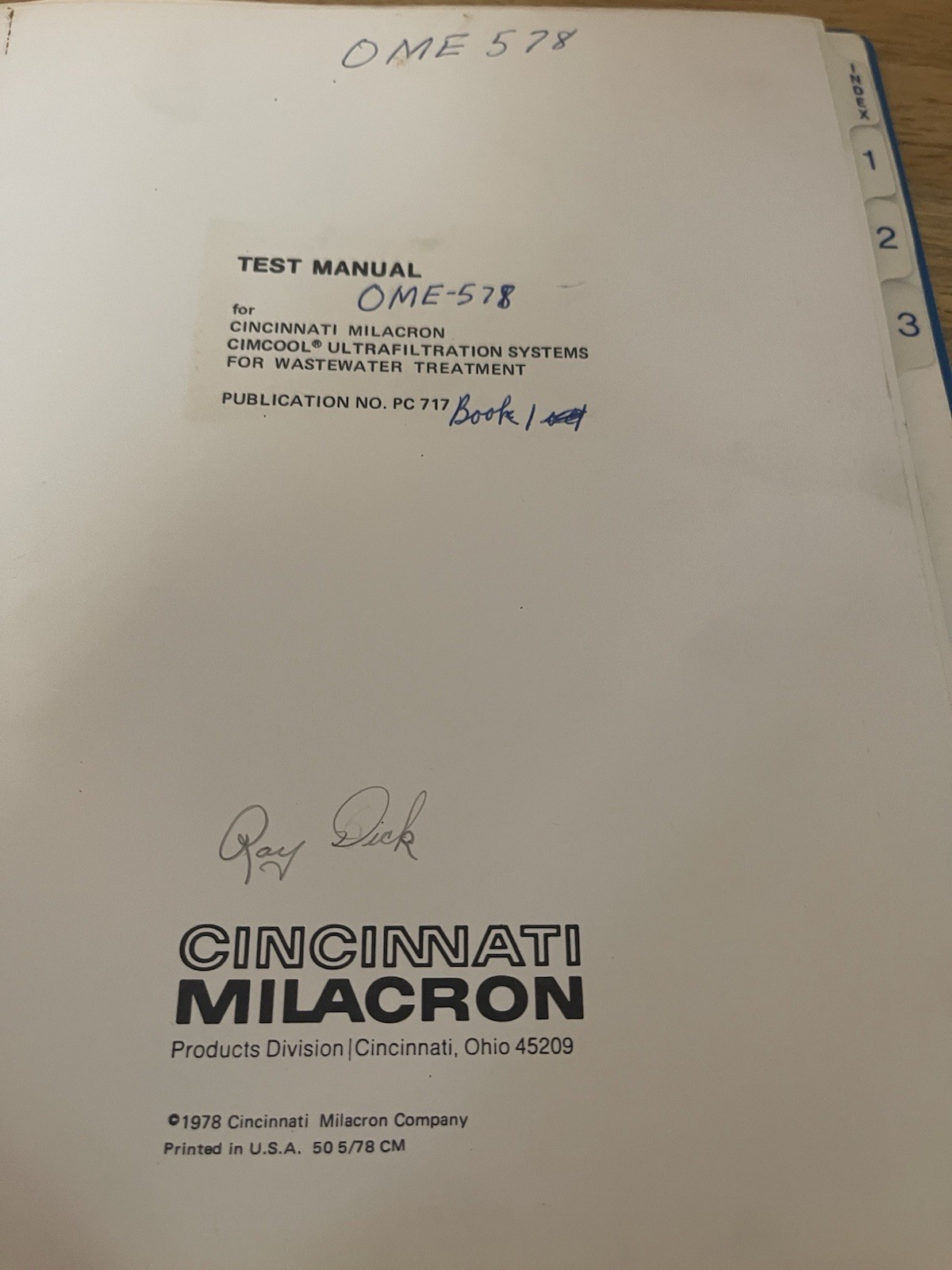 Operator’s Manual for Cincinnati Milacron Cimcool Ultrafiltration Systems