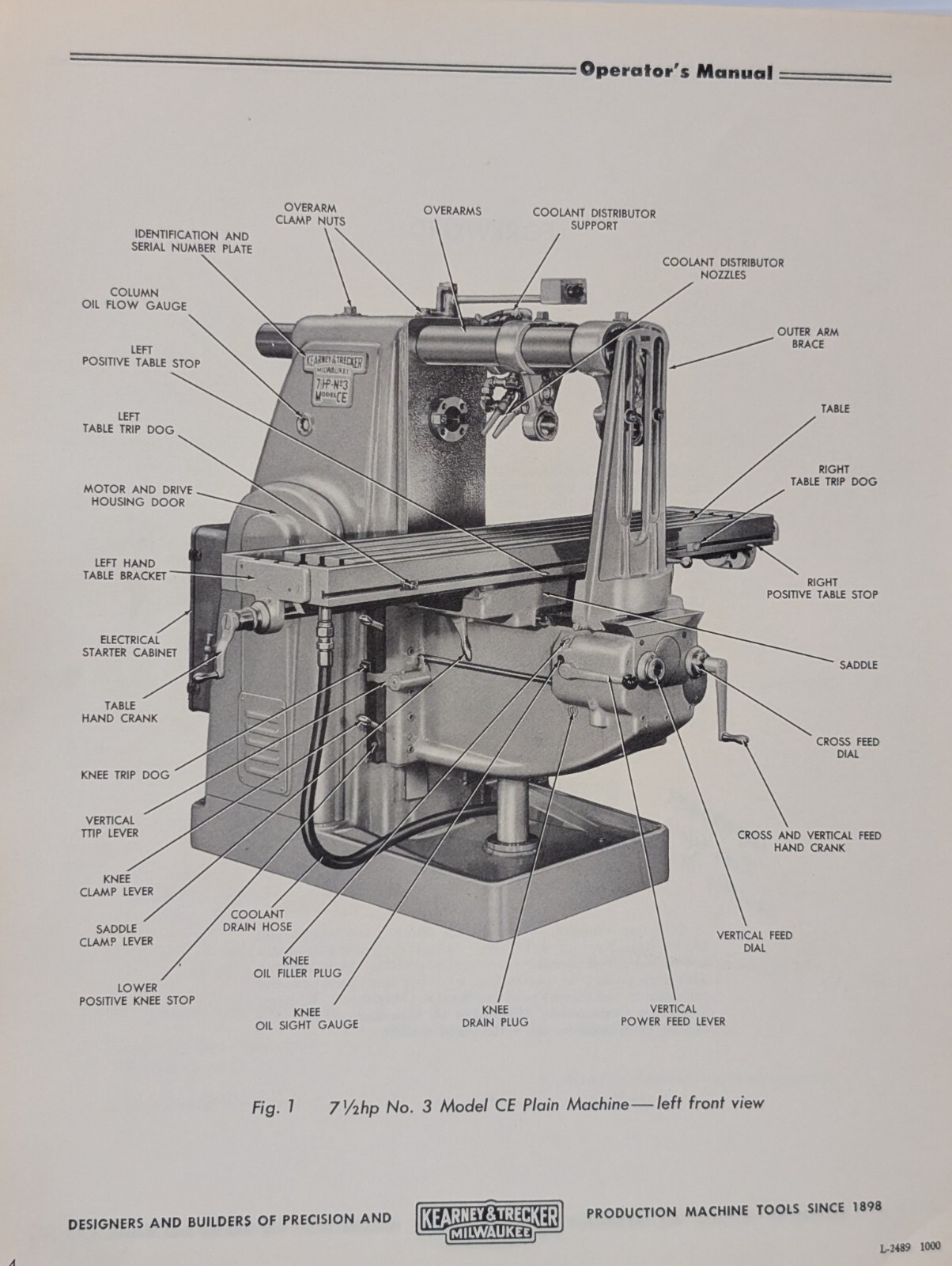 Kearney & Trecker CEC-37 Model CE Plain & Univ. Milling Machine Operators Manual