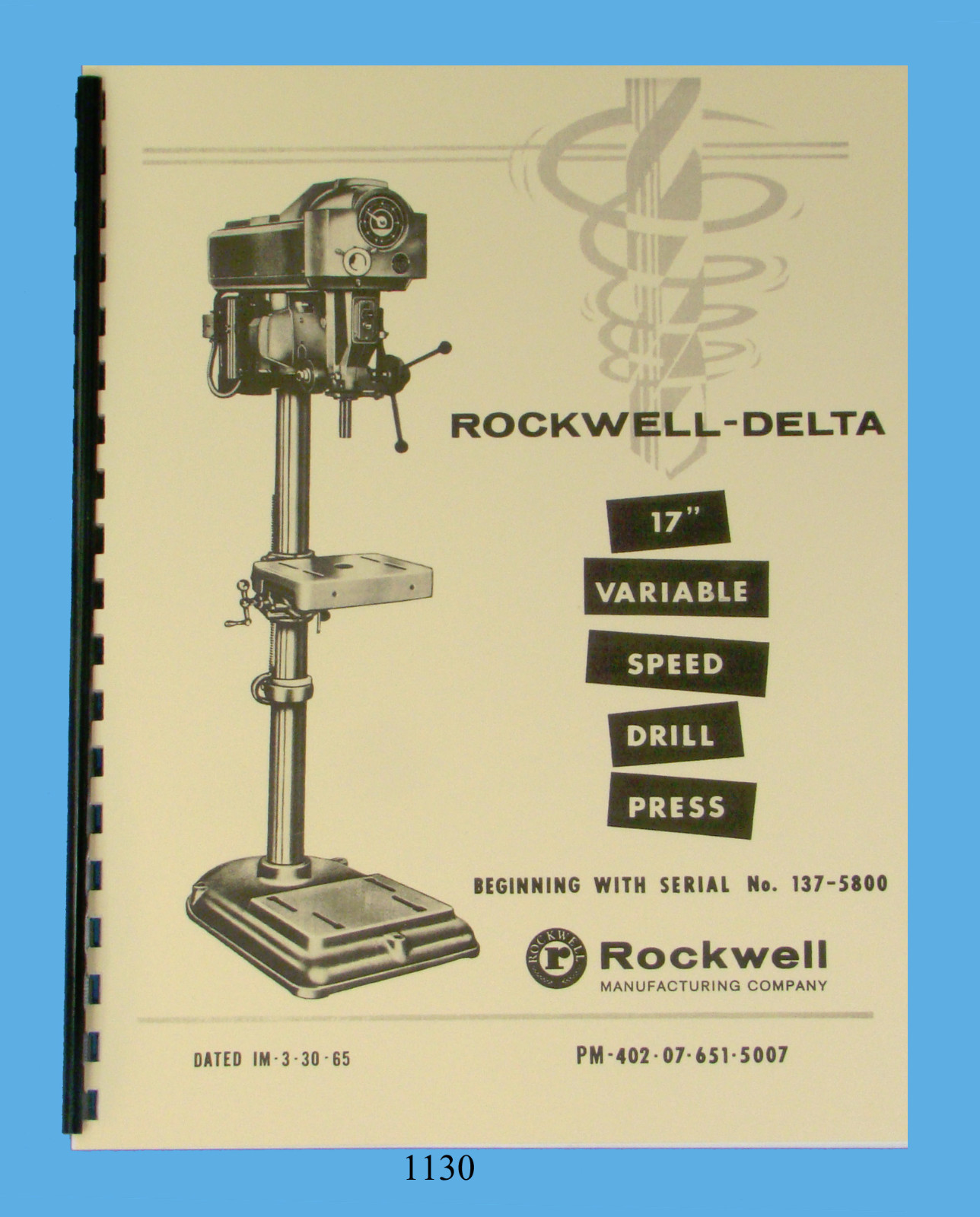 Rockwell-Delta 17″ Vari Speed Drill S/N:137-5800 up Op & Parts List Manual *1130
