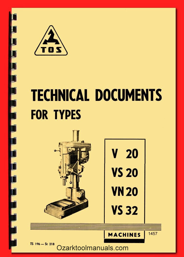 TOS V20 VS20 VN20 VS32 Drilling Machines Owner Parts Manual 1457