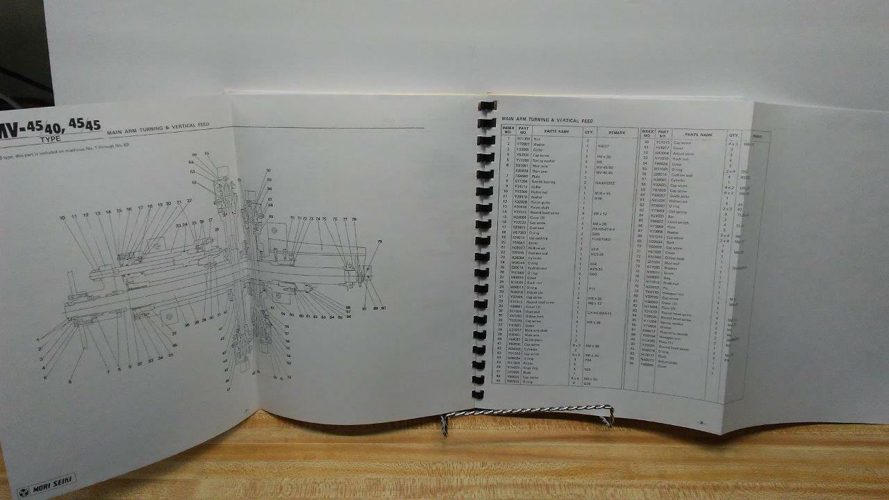 Mori Seiki MV-55 45/40 & 45/45 CNC Vertical Machine Center Parts Manual