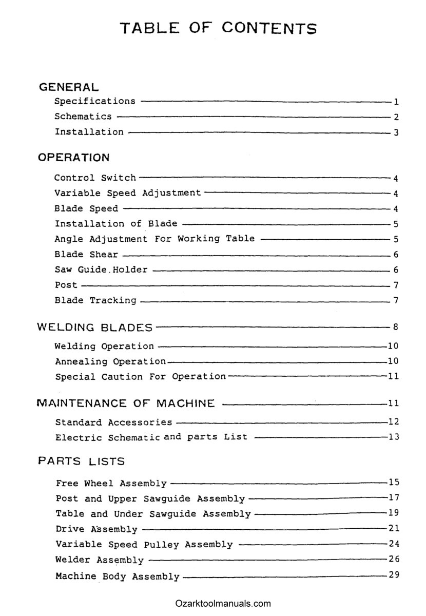 Birmingham, Acra, SawKing KB-30, KB-36, KB-45 Metal Band Saw Parts Manual 1698