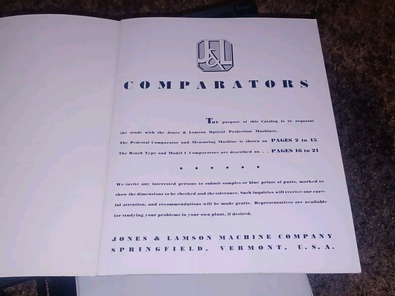 Jones & Lamson Measuring Machine PDISTAL BENCH COMPARATORS J&L TOOL CATALOG BOOK