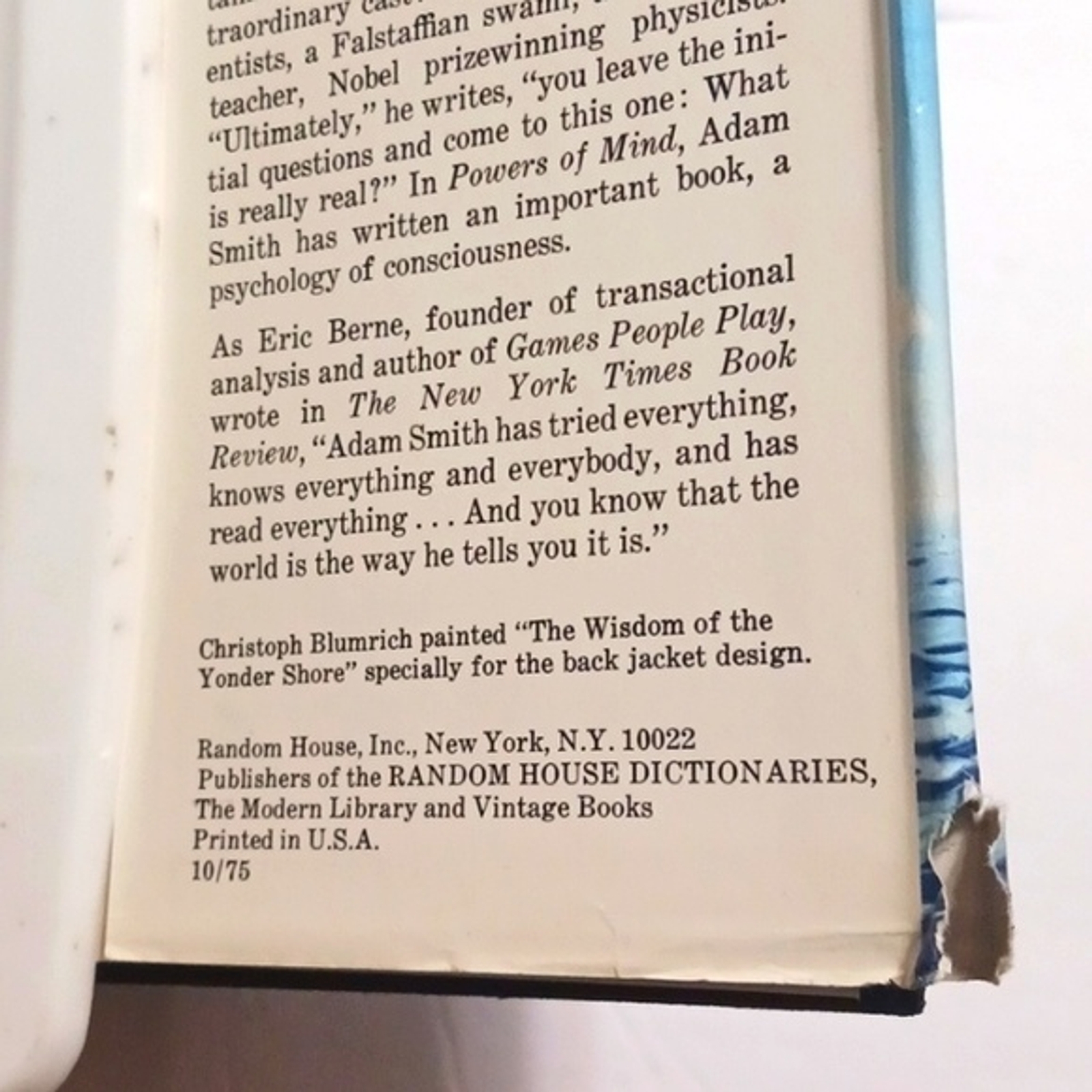 Adam Smith Powers of Mind Hardcover Book Copyright 1975 (#300)