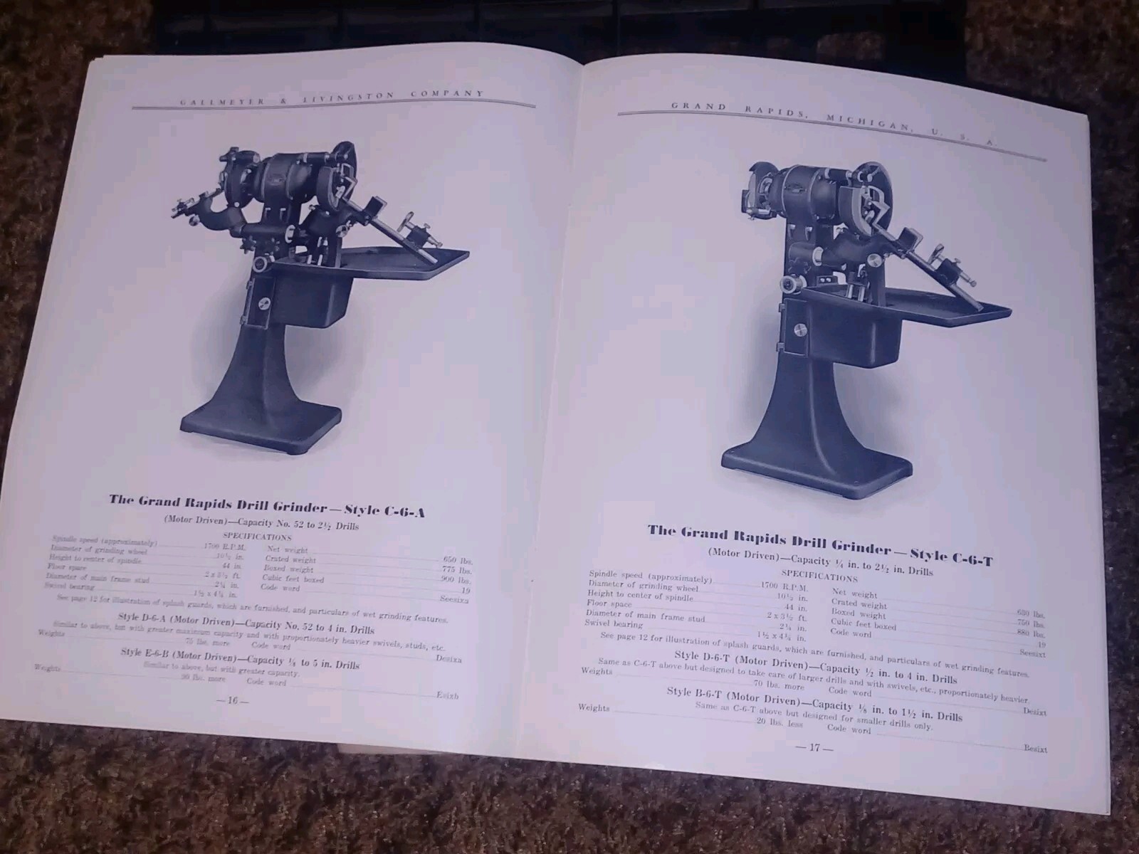 GALLMEYER & LIVINGSTON GRAND RAPIDS Michigan Tool DRILL GRINDERS Catalog Book !!