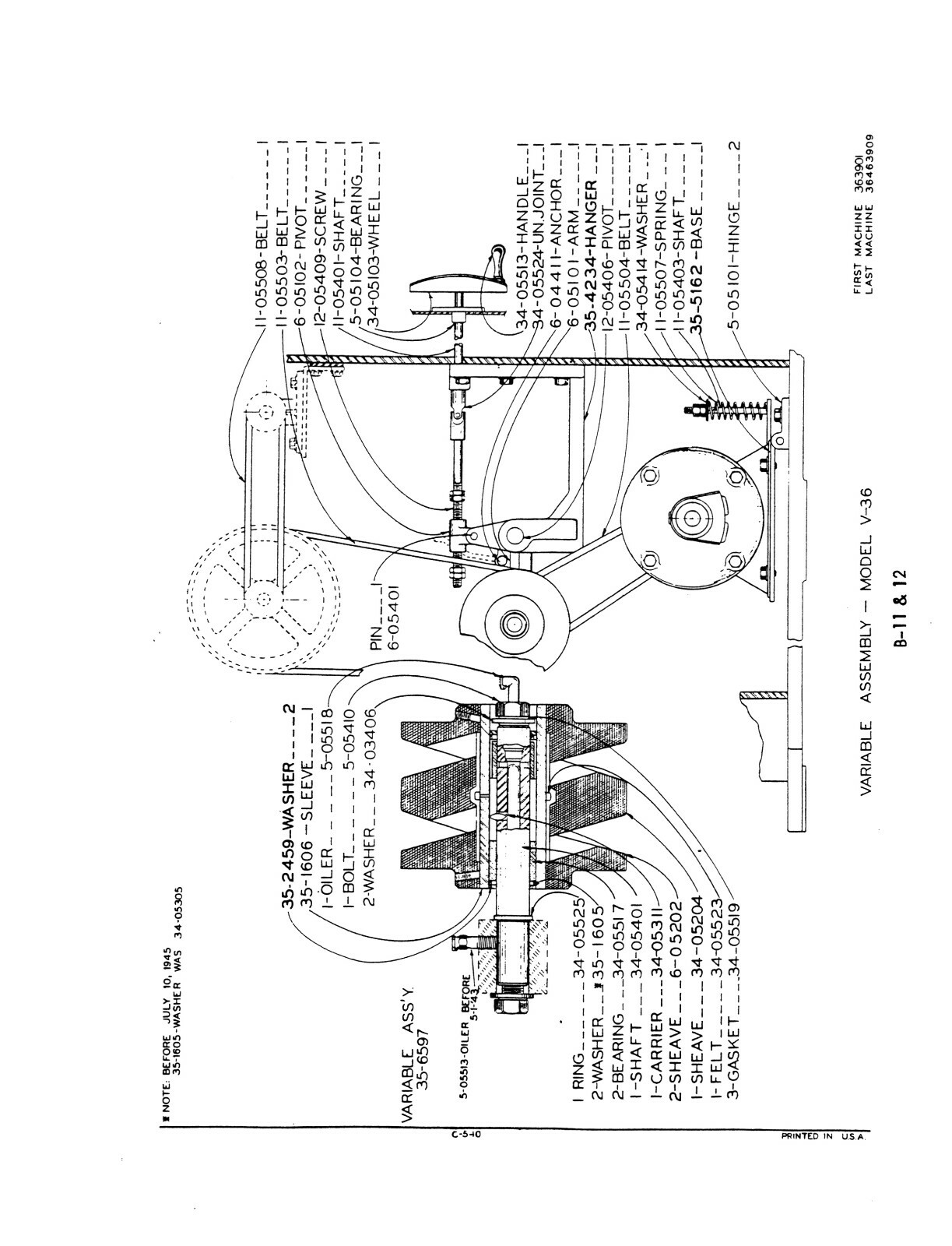 DoALL V36 Band Saw Parts Manual #1604