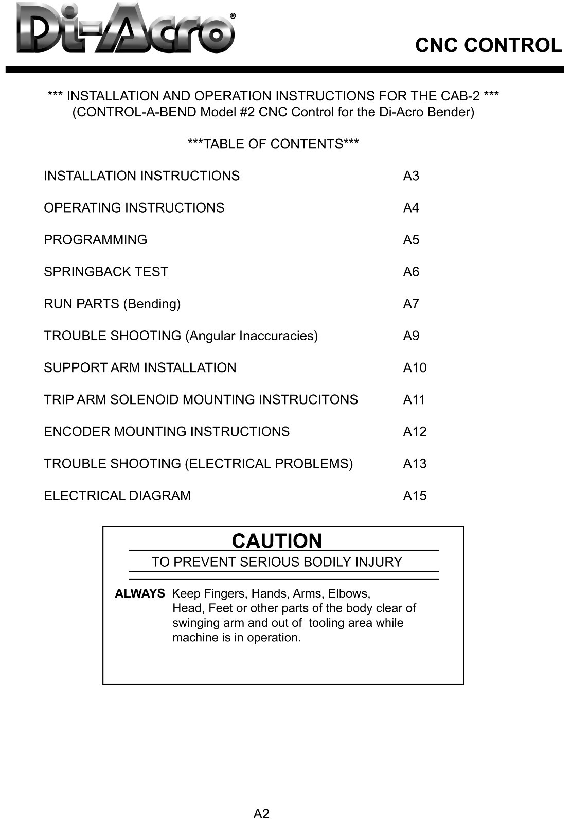 Di-Acro No. 6 & 8 Power Bender CNC Control Operators & Instruction Manual #1491