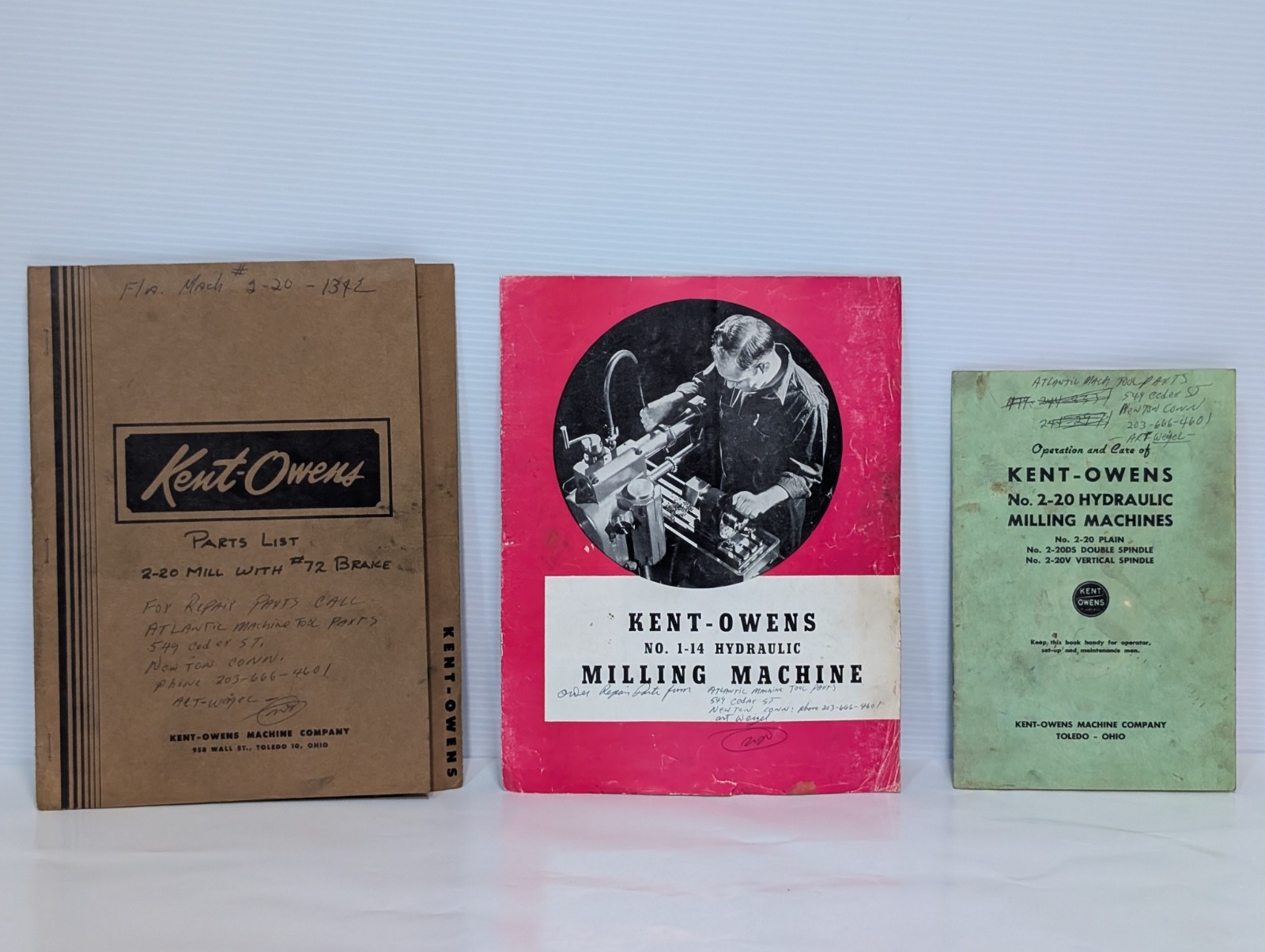 Lot of 3 Kent-Owens 1-14, 2-20, 2-20DS & 2-20V Milling Machine Owners Manuals