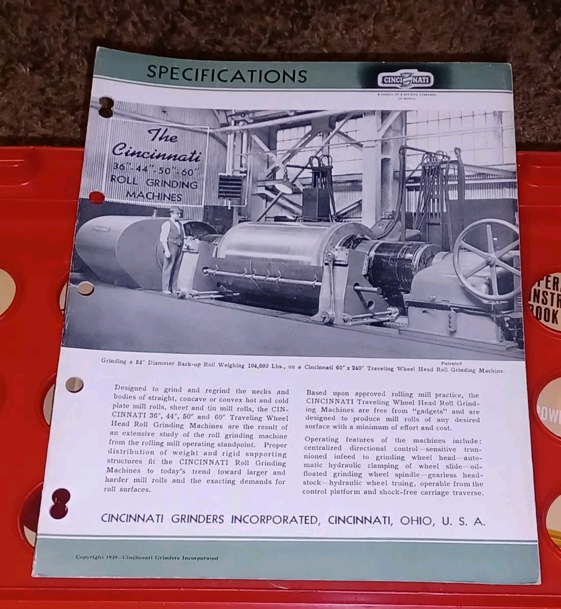 CINCINNATI 36 44 50 60″ ROLL GRINDING MACHINES SALES CATALOG BOOK FLYER G-427