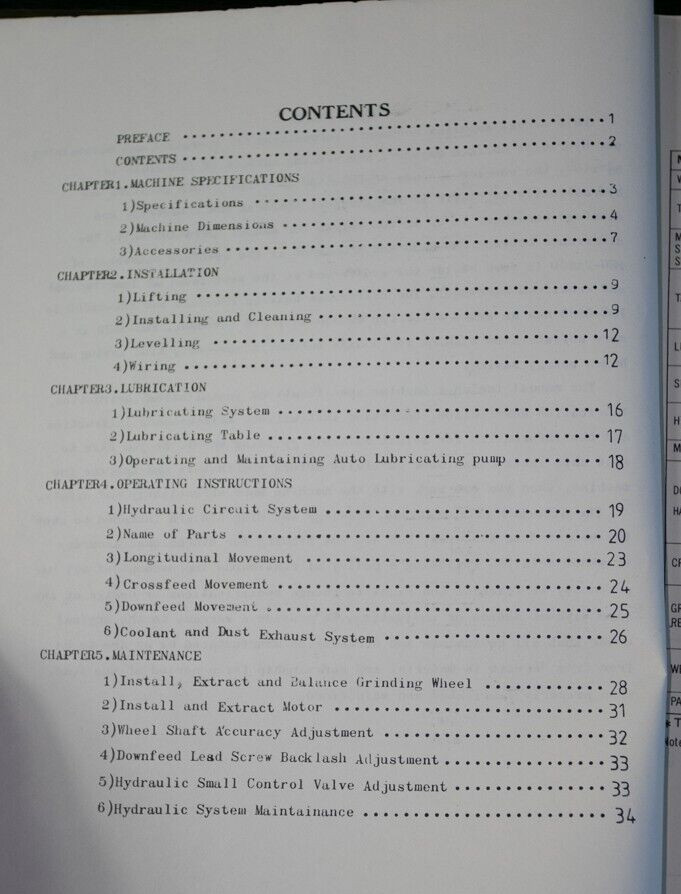 Chevalier FSG-2A618, 2A20, 2A20D,3A20 Surface Grinder Operations & Parts Manual