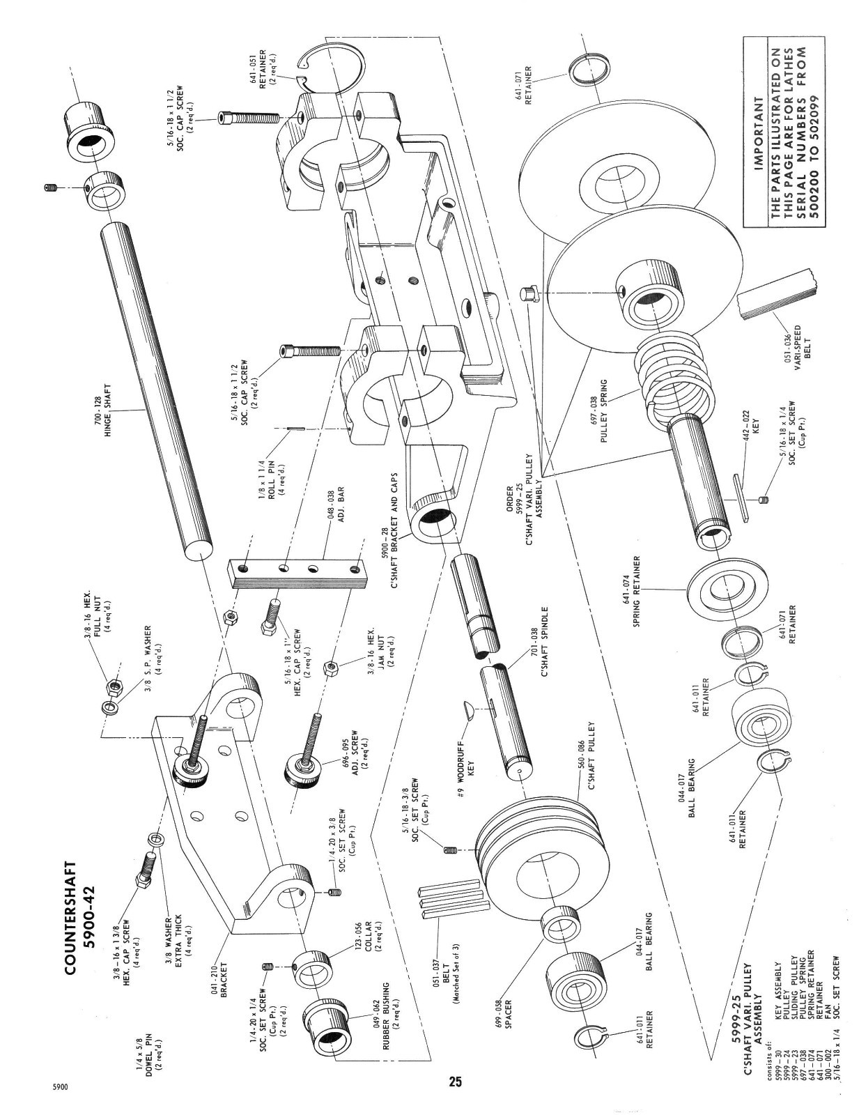 Clausing 12″ 5900 Series Lathe SN’s 500400 to 500529 Instruct & Parts List #1369