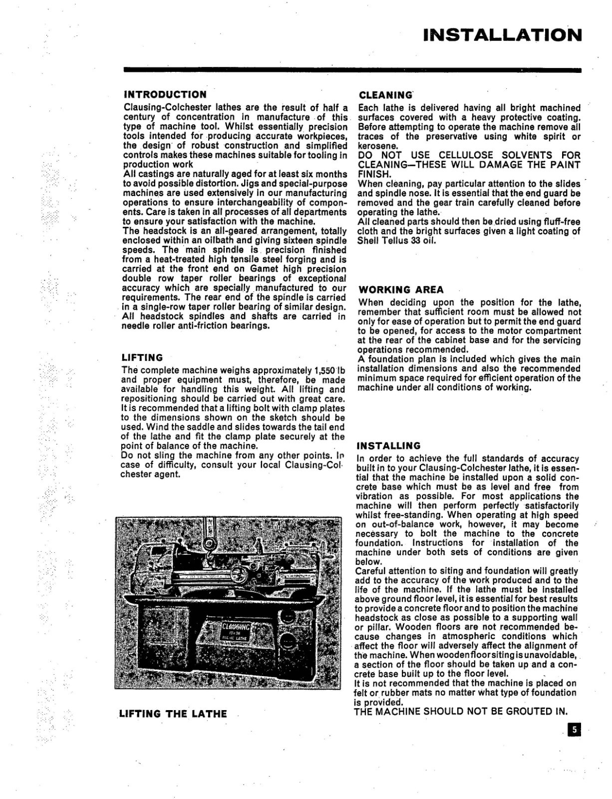 INSTRUCTI & PARTS MANUAL Clausing-Colchester 6500 SERIES LATHES 3 X 24 & 13 X 36