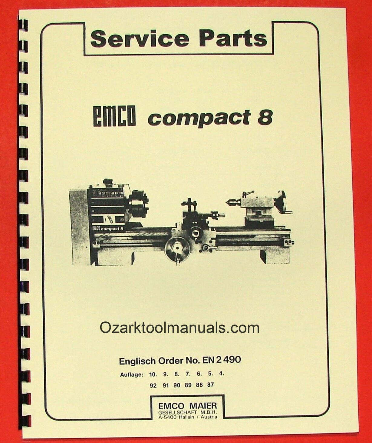 EMCO Compact 8 Metal Lathe Parts Manual 0294