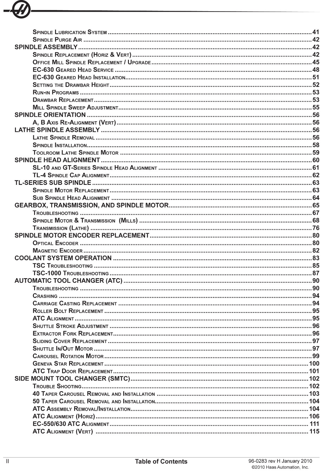 Haas CNC Mill & Lathe Service Manual Mechanical Jan 2010 #1743