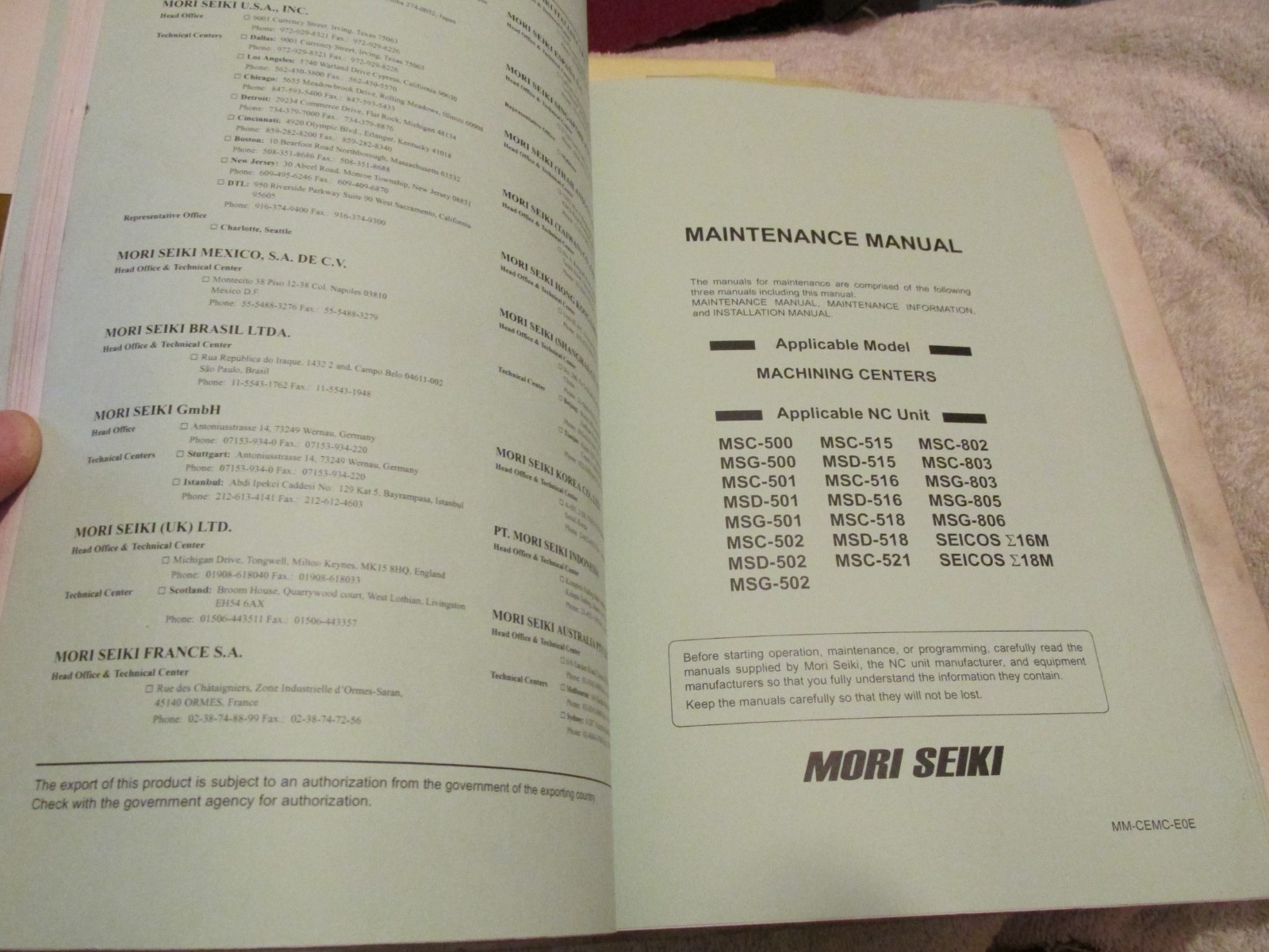 Factory Mori Seiki NH5000 Machining Center CNC Maintenance Manual Binder