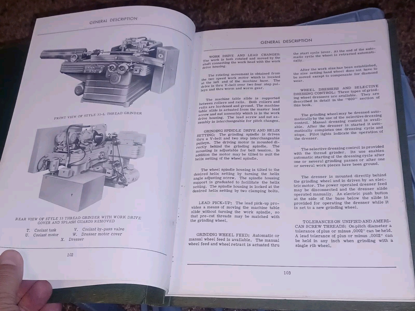 Excello 33 and 33L Thread Grinder Operations Maintenance Wiring Manual 1951 Book