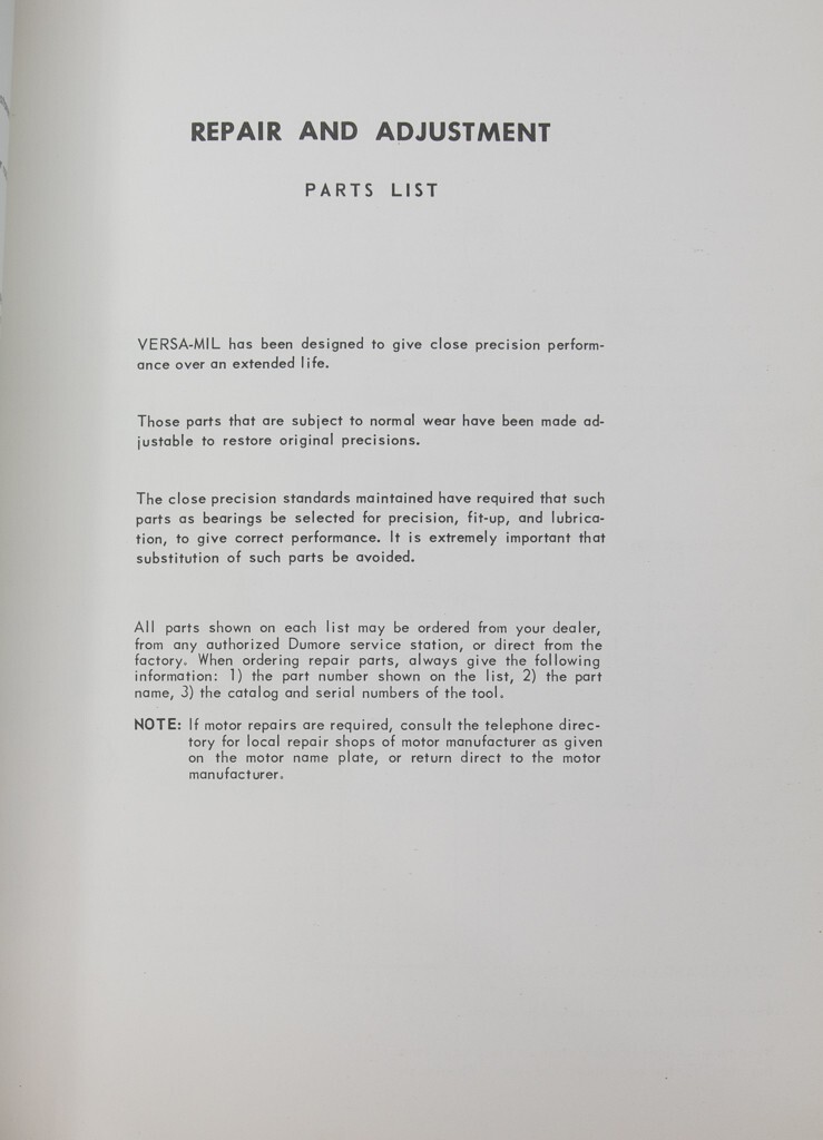 Dumore Versa Mill Operations, Machining, Set-ups Manual LONG VERSION (127 pages)