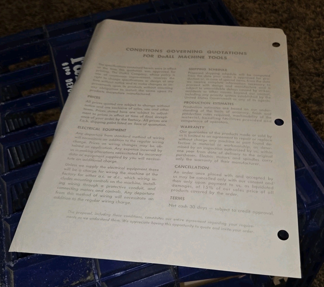 DoAll Machine 1612u Band Saw 1963 SALE PROPOSAL Company Paperwook MACHINIST TOOL