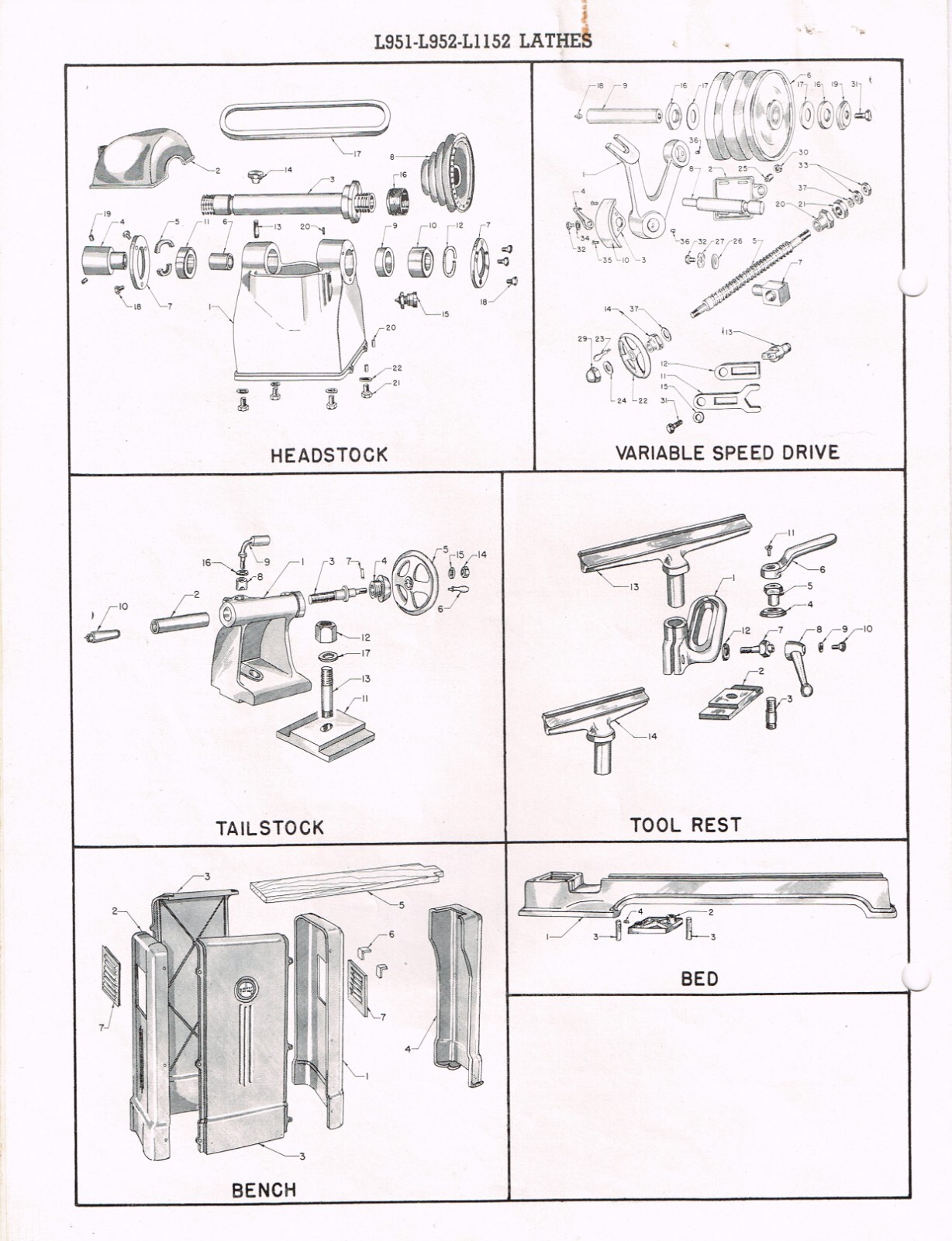 900 Lathe Instruction Manual WALKER TURNER Series 900 & 1100 L951 L-952 L1152