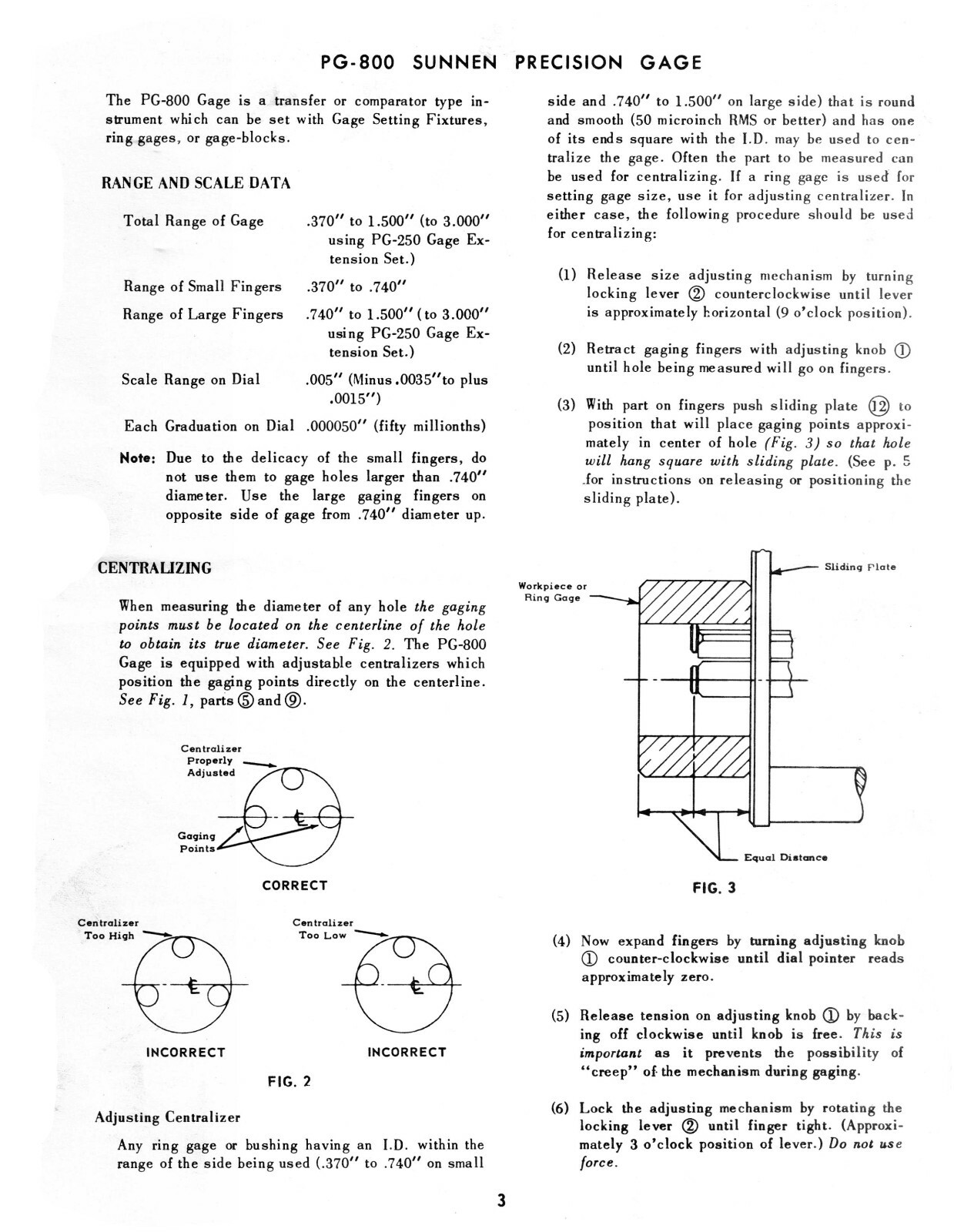 Sunnen Precision Hole Gaging Equipment Operating Instructions Manual #1670