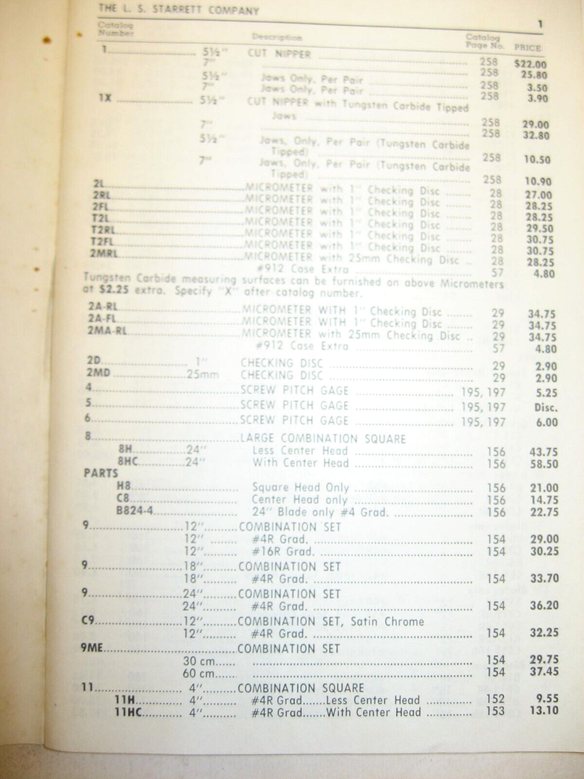1972 Starrett Tools, Bulletin No 132W. Iss No 20, Resale Net Prices (Cat No 27)
