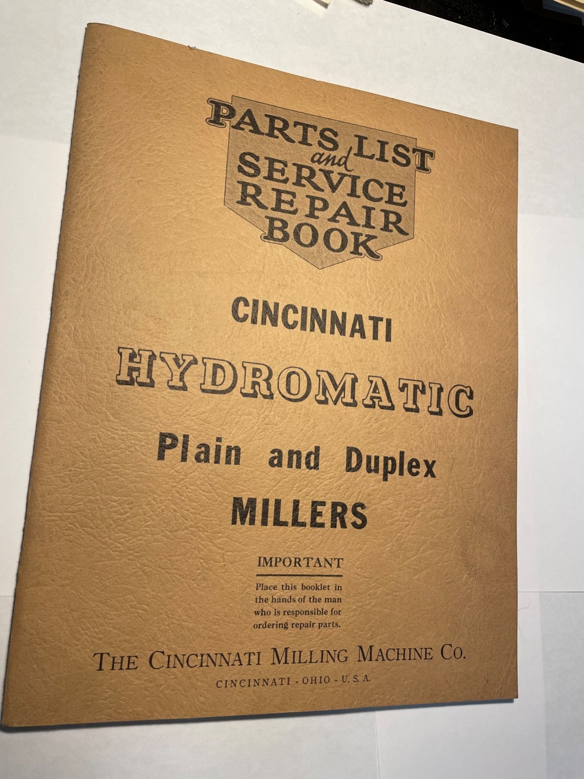 Cincinnati Hydromatic Plain & Duplex Millers Parts List & Service Repair Manual