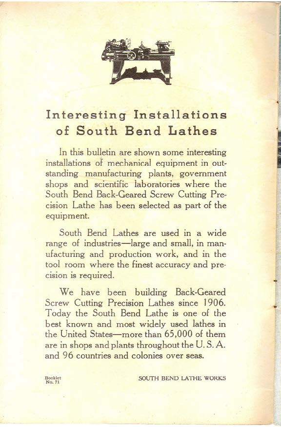 Interesting Installations Manual Fits 1935 South Bend Lathe