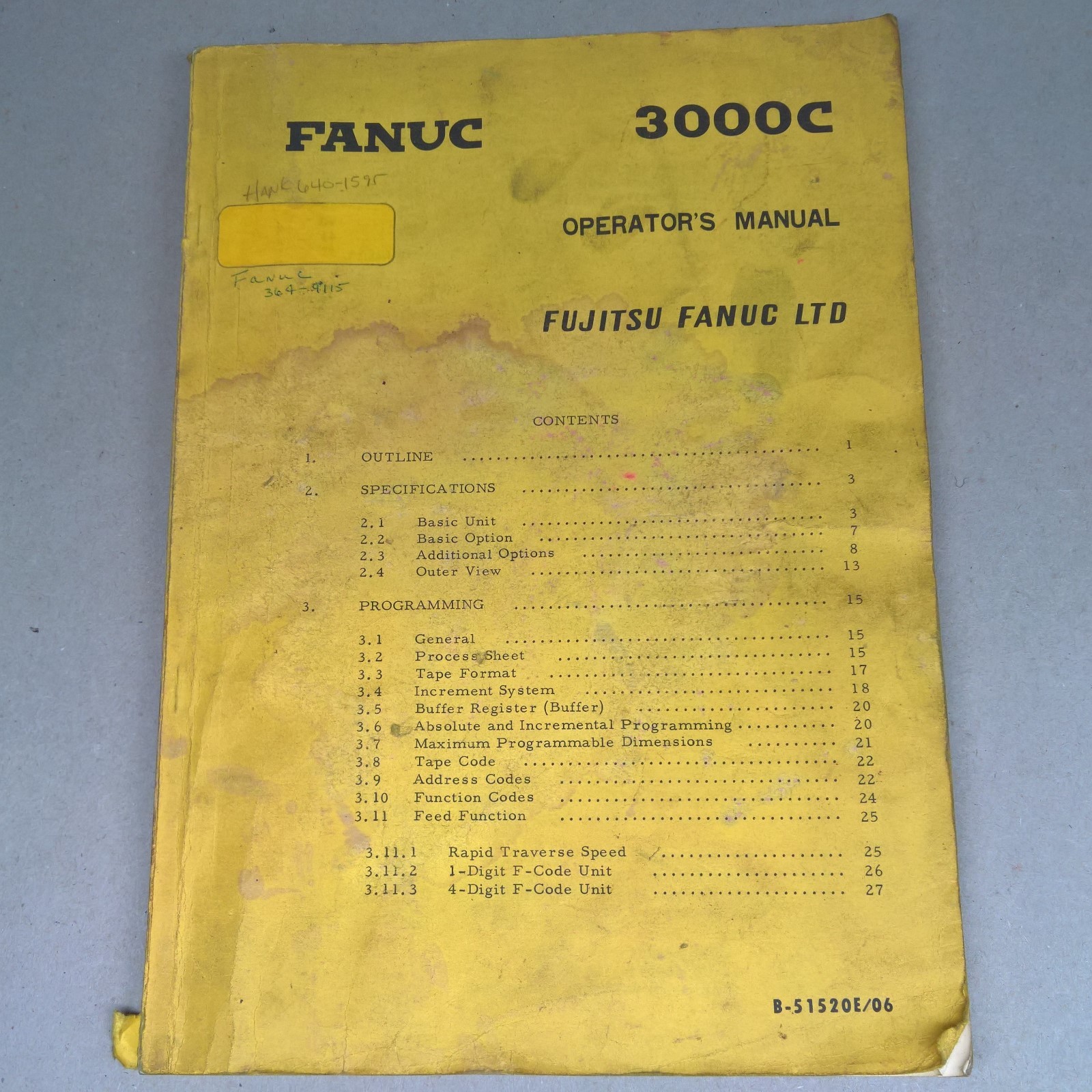 Fanuc 3000C Operators Maintenance Manual Fugitsu B-51520E/06