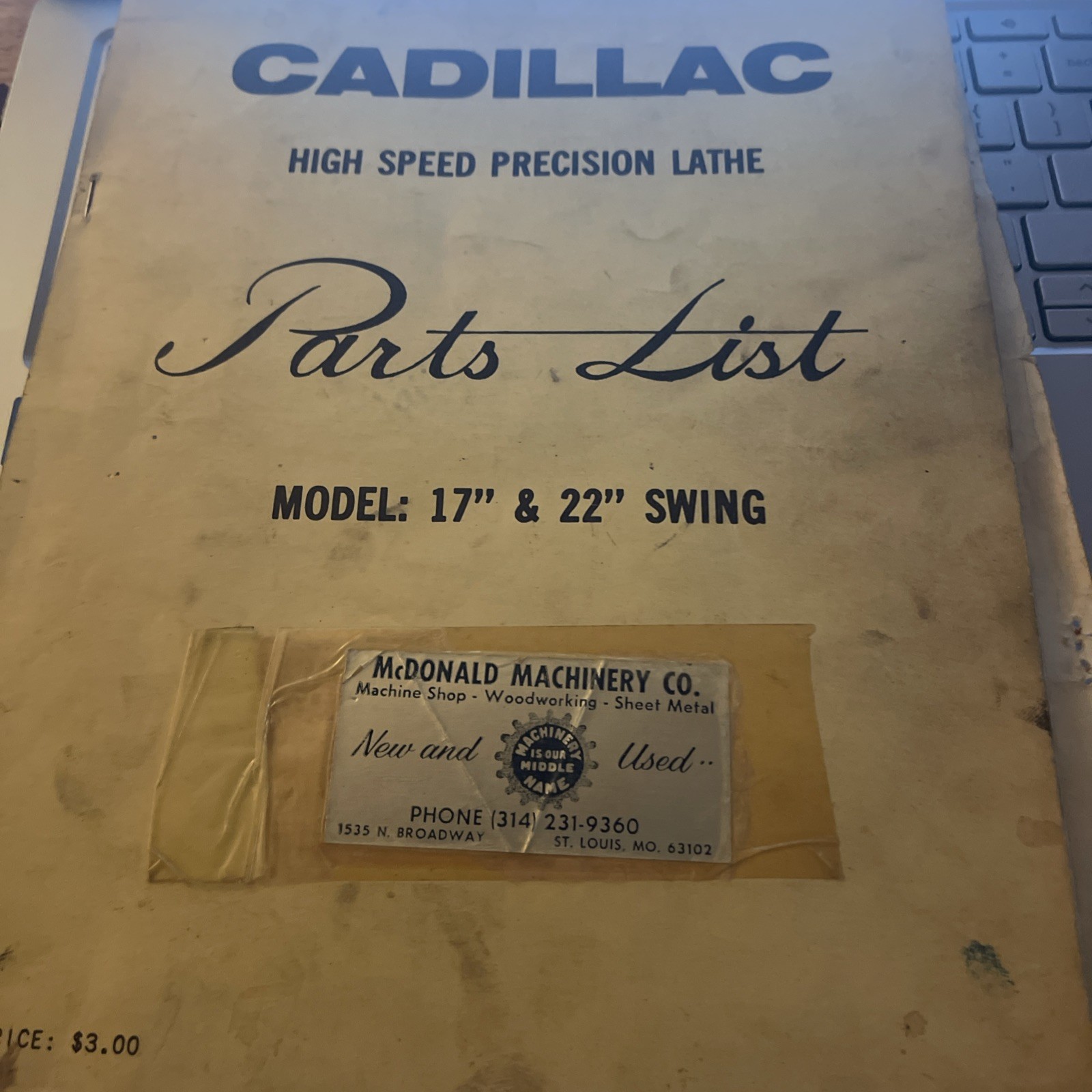 Cadillac High Speed Precision Lathe Parts List 17″& 22″ Swing