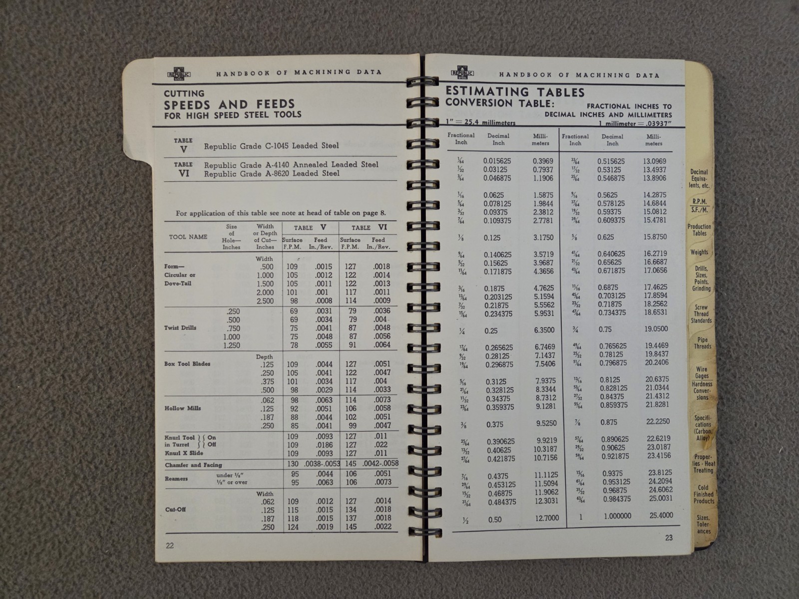 Republic Steel Machining Data For Cold Finished Bars Metals Book 1957